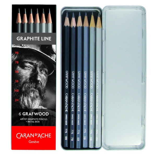 6 GRAFWOOD Künstlerbleistifte im Etui