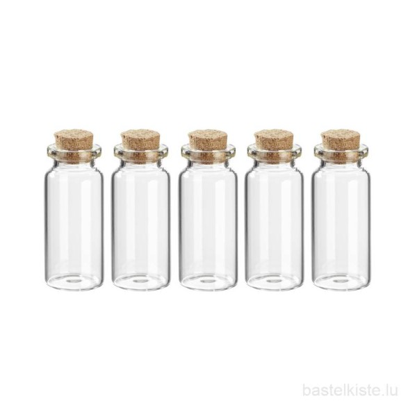 Mini-Glasröhrchen 20x50mm, Glasflaschen mit Korkstopfen