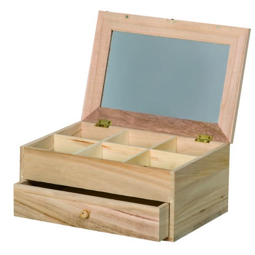 Holz-Schmink-Box 26 x 17,5 x 11 cm mit Spiegel