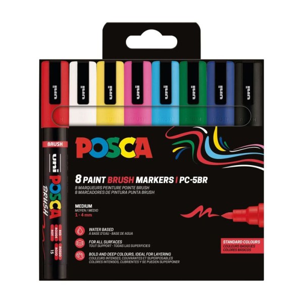 POSCA BRUSH 8er Set PC-5BR mit BRUSH-Spitze, bastelkiste.lu