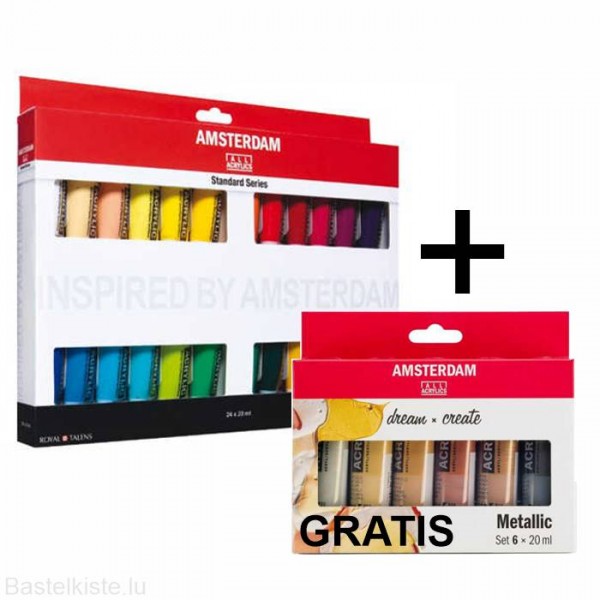 AMSTERDAM Acrylfarben Set 24x 20mL + Metallic 6x 20mL GRATIS