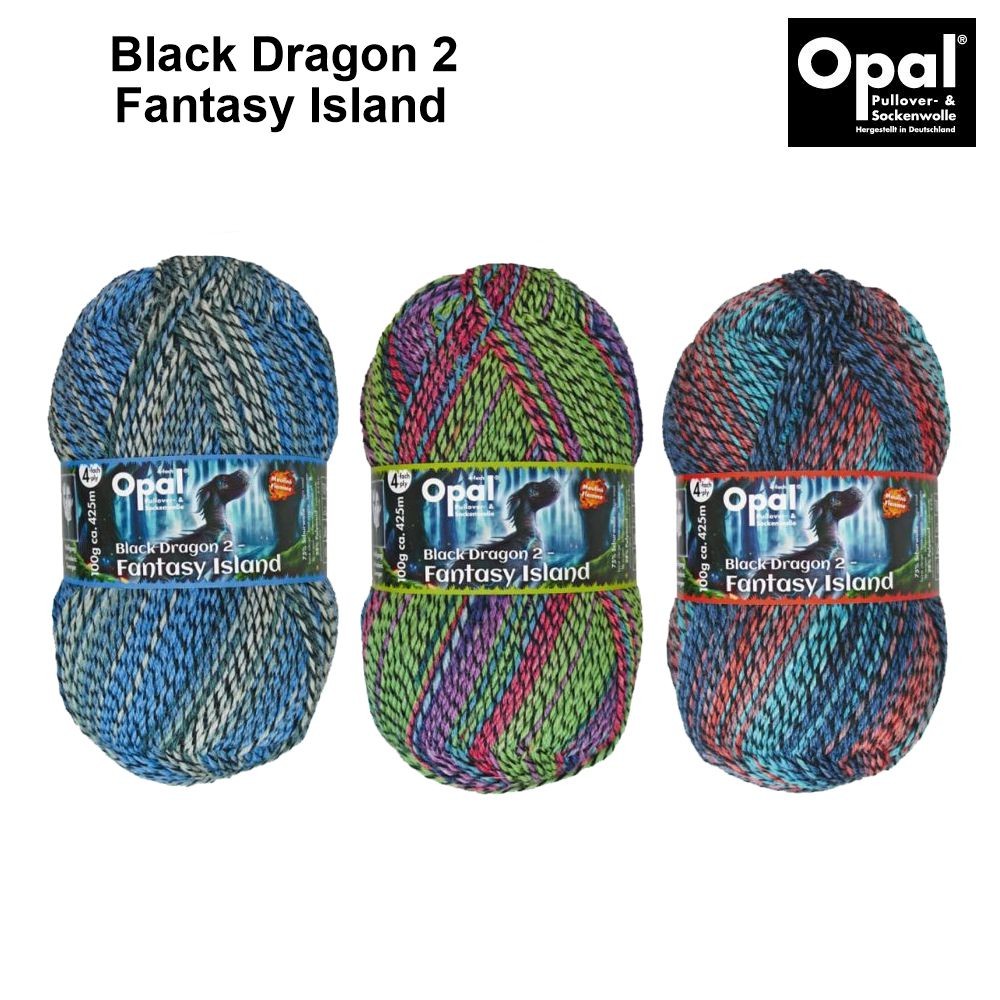 OPAL 4-fach Sockenwolle, Strumpfwolle &quot;Black Dragon 2 Fantasy Island&quot; 100g