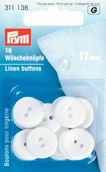 PRYM Wäscheknöpfe Kunststoff, 17mm, weiß, 16 Stk.
