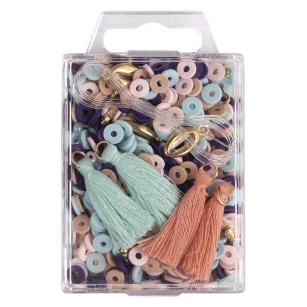 Heishi Perlen Set aus Polymer-Ton, blau