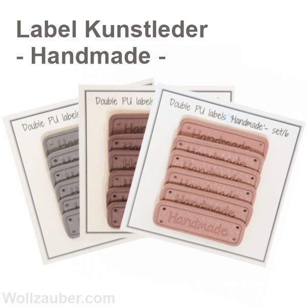Label "Handmade" aus Kunstleder 15x50 mm, 6 Stück