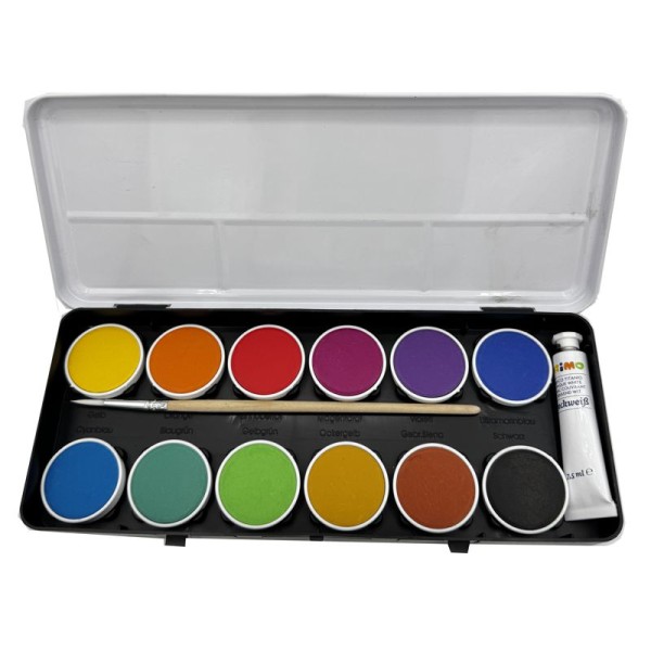 PRIMO Wasserfarben, Deckfarbkasten inkl. Deckweiß + Pinsel