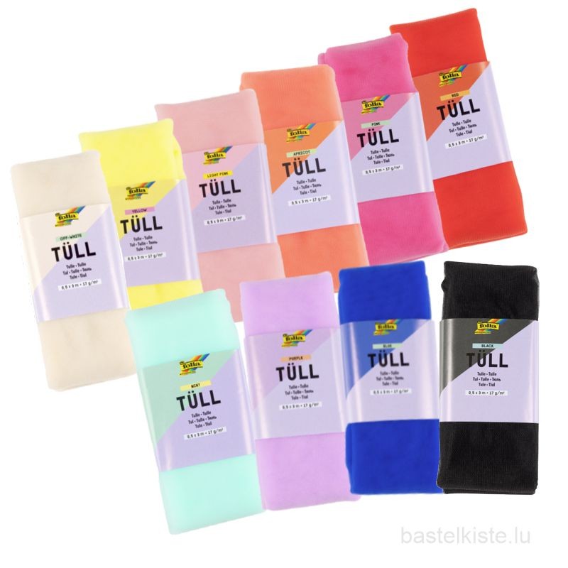 Tüll-Stoffe 17g/m², 3 m x 50 cm in 12 verschiedenen Farben, bastelkiste.lu
