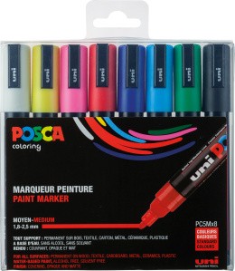 POSCA UNI Farbmarker 8er Set PC5M Ø 1,8-2,5 mm