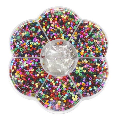 Rocailles Ø 2,6mm + Zubehör Blumenbox 10,5cm, Bunt