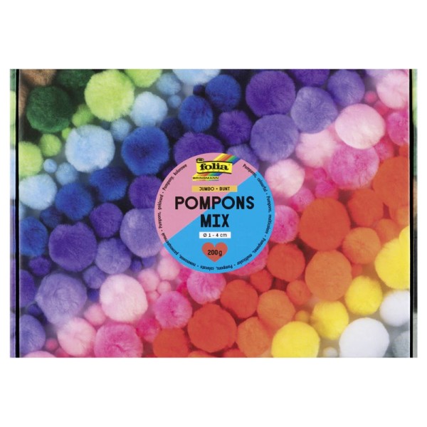 JUMBO Pompons Sortiment 200g, Pompons-Mix BUNT