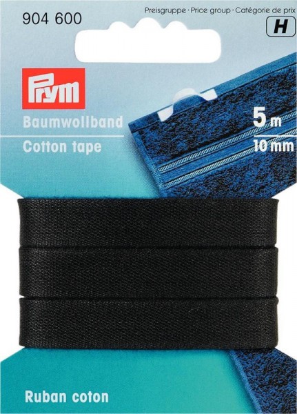Baumwollband 10mm schwarz, 5m Prym 904600