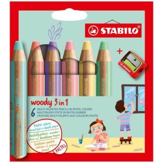 STABILO Woody 3in1 6er Set Pastell + Spitzer