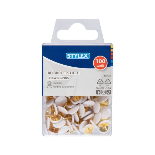 Reißnägel, Reißbrettstifte, Reißzwecken weiß, 100 Stück, bastelkiste.lu