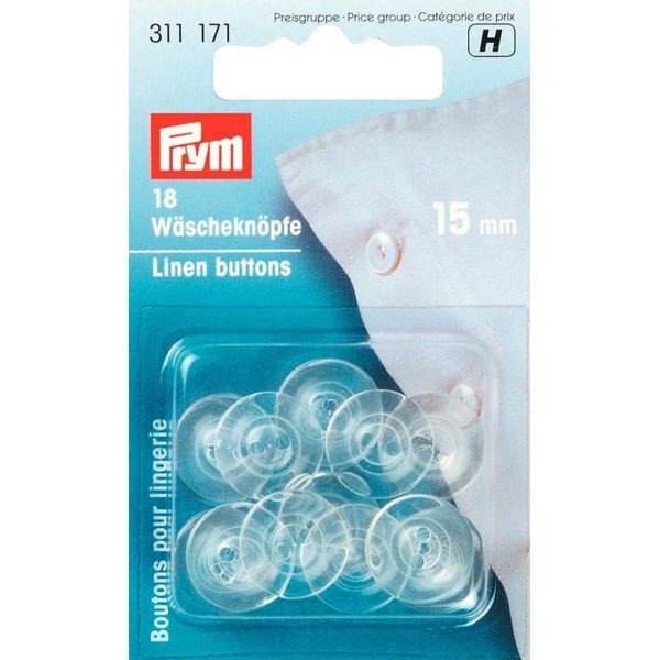 PRYM Wäscheknöpfe Kunststoff 15mm transparent 18 Stk.