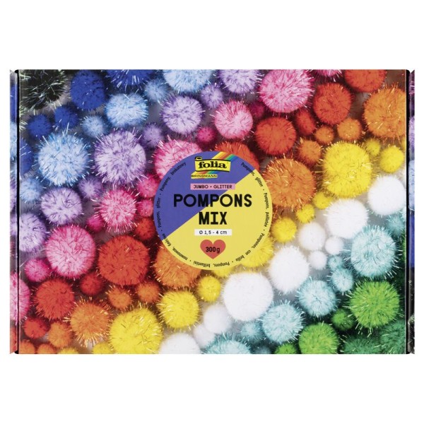 JUMBO Pompons Sortiment 300g, Pompons-Mix GLITTER
