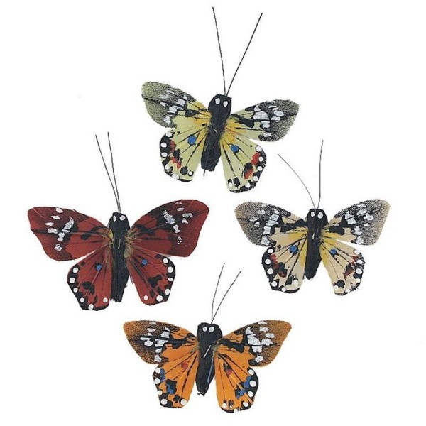 Schmetterlinge 4 cm, 4 Stück mit Befestigungsdraht, bastelkiste.lu