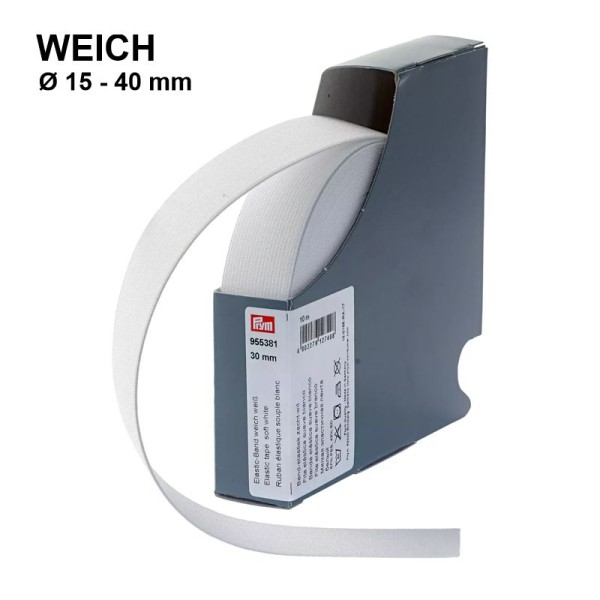 PRYM Elastic-Band weich, weiß, 10m Rolle, wollzauber.com