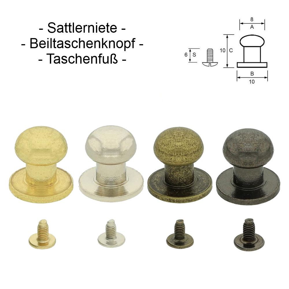 Sattlerniete, Taschenfüsse, Beiltaschenknopf 10 x 10 mm, bastelkiste.lu