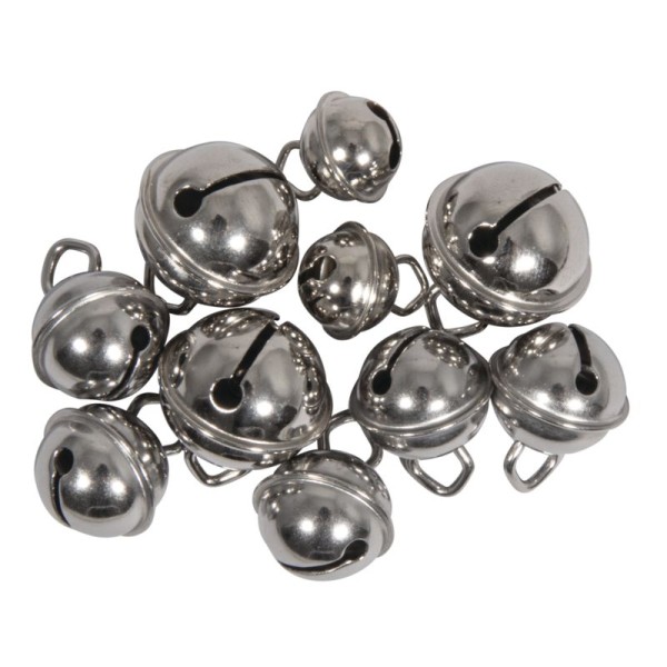 Silberfarbige Rollenglöckchen, Metallglöckchen MIX Ø11mm, Ø15mm, Ø19mm