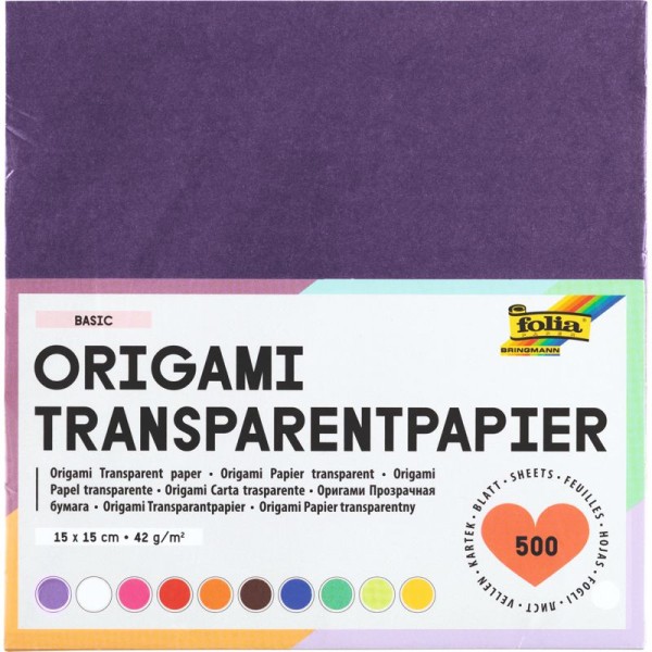 Origami transparente Faltblätter 42g/m² 15x15cm - 500 Blatt, bastelkiste.lu