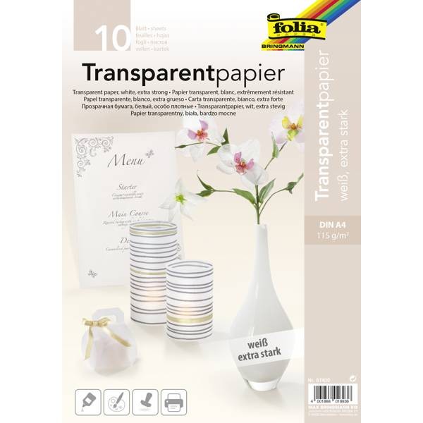 Transparentpapier DIN A4, 115g/m², weiß extra stark, 10 Blatt, bastelkiste.lu