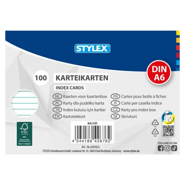 Karteikarten DIN A6, 100 Stück