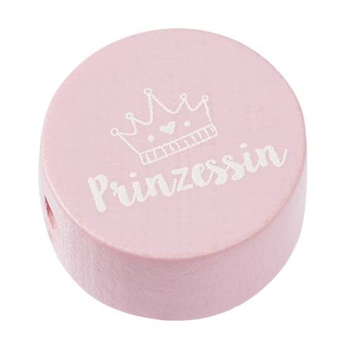 Holzperle flach rosa &quot;PRINZESSIN&quot;