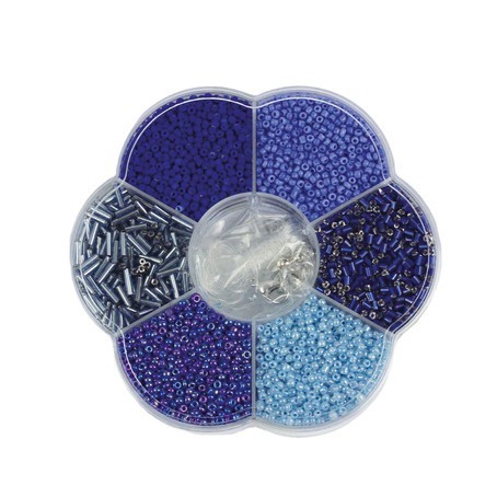 Rocailles BLAU-TON Mix in Blumenbox 10,5cm