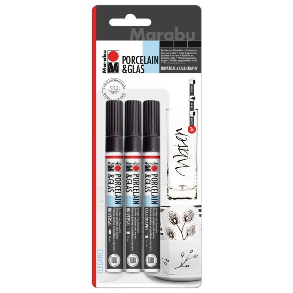 Marabu Porzellan & Glas Marker schwarz Set 1–2 mm, bastelkiste.lu