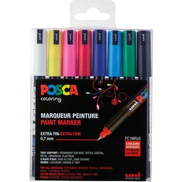 POSCA Paint Marker Set EXTRA FINE 0,7 mm, 8 Stifte