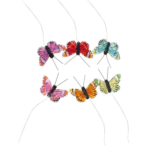 Schmetterlinge 3 cm, 6 Stück mit Befestigungsdraht, bastelkiste.lu