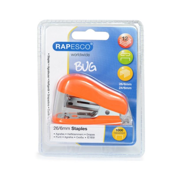 Heftgerät mit 1000 Heftklammern 26/6 ORANGE