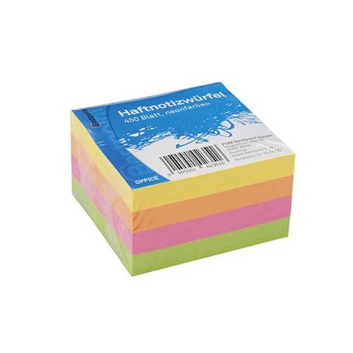 Haftnotiz-Würfel Quadrat NEON 75x75mm, 450 Blatt in 4 Farben