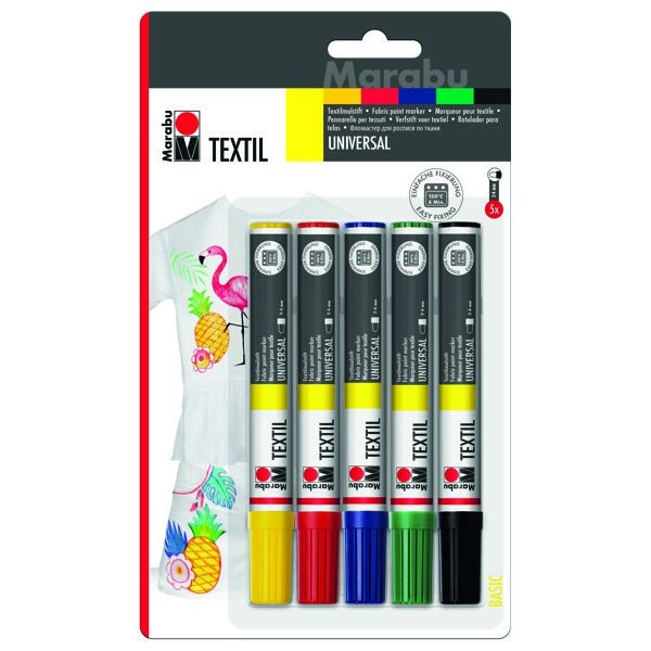 Textil painter, Textilstifte Sortiment mit 5 Stiften für helle Stoffe