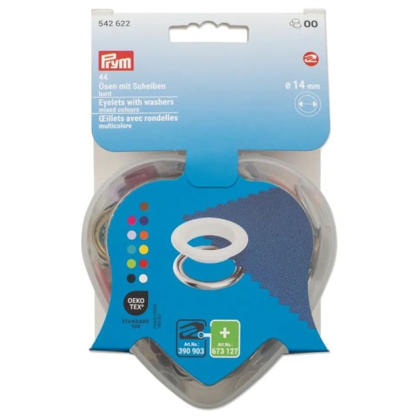 Ösen mit Scheiben bunt, Ø 14mm, 44 Stück