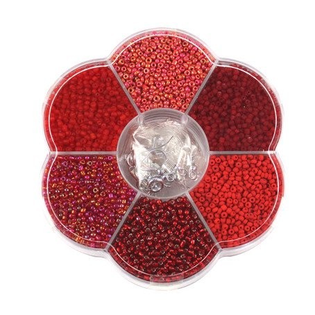Rocailles ROT-TON Mix in Blumenbox 10,5cm