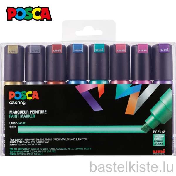POSCA Acryl-Farbmarker METALLIC 8er Set PC8K LARGE Ø 8,0 mm
