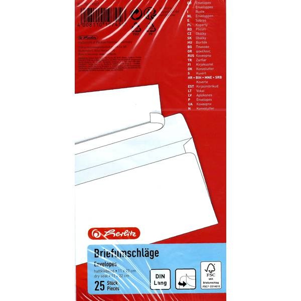 Briefumschlag, Kuvert DIN Lang haftklebend (110x220mm), 25 Stk.