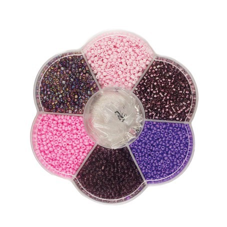 Rocailles Ø 2,6mm + Zubehör Blumenbox 10,5cm, Lila-Blau-Ton