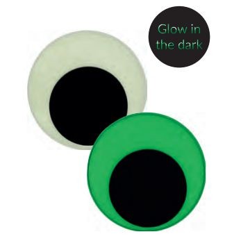 Runde Wackelaugen Nachtleuchtend "GLOW IN THE DARK", Ø 40 mm, selbstklebend, bastelkiste.lu